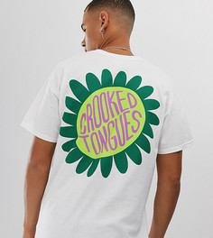 Белая oversize-футболка с цветочным принтом на спине Crooked Tongues-Белый