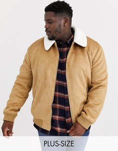 Куртка Харрингтон песочного цвета с воротником из искусственного меха River Island Big & Tall-Светло-коричневый