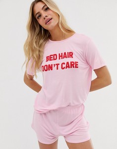 Пижамный комплект с футболкой и шортами Adolescent Clothing bed hair dont care-Розовый