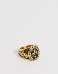 Золотистое кольцо с крестом Seven London-Золотой