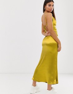 Атласное платье макси с открытой спиной Public Desire X Lissy Roddy-Желтый
