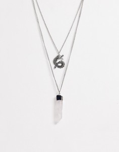 Ожерелье с подвеской-драконом и полудрагоценным камнем Reclaimed Vintage inspired эксклюзивно для ASOS-Серебряный