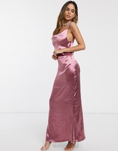 Атласное платье-комбинация макси со свободным воротом Public Desire-Розовый
