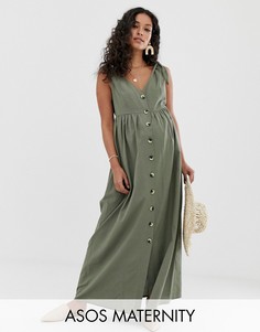 Свободное платье макси с пуговицами ASOS DESIGN Maternity-Зеленый