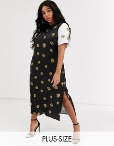 Платье миди с леопардовым принтом и контрастными рукавами Never Fully Dressed Plus-Мульти
