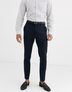 Темно-синие зауженные брюки с добавлением шерсти ASOS DESIGN - wedding-Темно-синий
