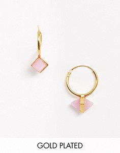 Позолоченные серебряные серьги-кольца с искусственным розовым кварцем ASOS DESIGN-Золотой