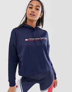 Темно-синий укороченный худи с логотипом Tommy Hilfiger Sport