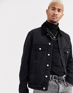 Черная джинсовая куртка с вельветовым воротником Topman-Черный