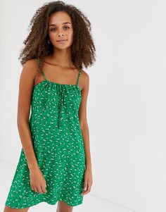 Зеленое платье с завязкой и сборками New Look-Кремовый