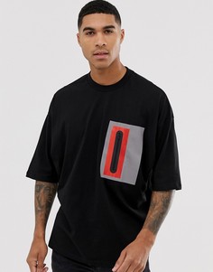 Черная oversize-футболка со светоотражающим карманом и рукавами до локтя ASOS DESIGN-Черный