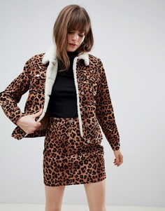 Вельветовая куртка с леопардовым принтом и воротником \"борг\" ASOS DESIGN-Мульти