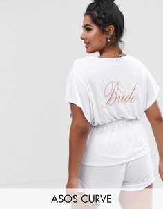 Пижамный комплект с шортами, запахом и отделкой \"bride\" ASOS DESIGN Curve-Белый
