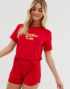 Пижамный комплект с шортами и футболкой с принтом \"breakfast club\" Adolescent Clothing-Красный