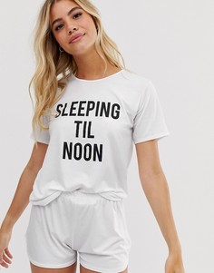 Пижамный комплект с шортами и футболкой с принтом "sleeping til noon" Adolescent Clothing-Белый