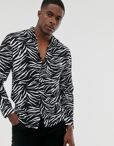Рубашка с длинными рукавами и принтом \"зебра\" Brave Soul-Черный