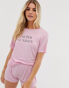 Пижамный комплект с шортами и футболкой с принтом "super sundaze" Adolescent Clothing-Розовый