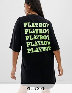 Черное платье-футболка с принтом \"Playboy\" Missguided Plus-Белый