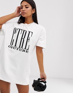Платье-футболка в стиле oversize с логотипом Couture Club-Белый