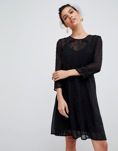 Черное платье мини с вышивкой Y.A.S-Черный