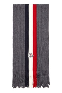 Серый шарф с триколором Moncler