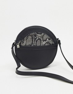 Круглая сумка на плечо со съемным кошельком со змеиным принтом French Connection-Черный