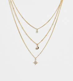 Ярусное ожерелье с подвесками в виде луны и звезды Reclaimed Vintage inspired-Золотой