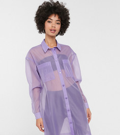 Фиолетовая oversize-рубашка из органзы Moki-Фиолетовый Monki