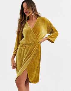 Платье мини с запахом и длинными рукавами Y.A.S-Желтый