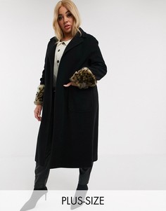 Пальто с отделкой искусственным мехом с леопардовым принтом на манжетах Helene Berman-Черный
