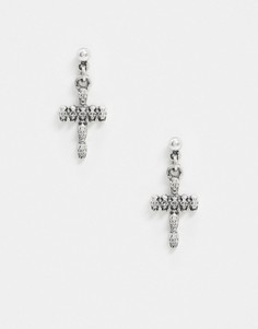 Серебристые серьги с крестом из черепов ASOS DESIGN-Серебряный