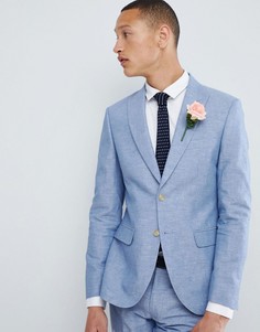 Синий приталенный льняной пиджак Moss London Wedding