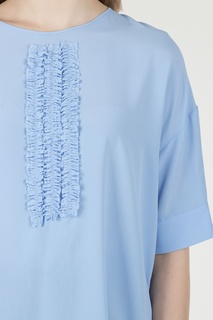 Голубая блузка с оборками на груди No21