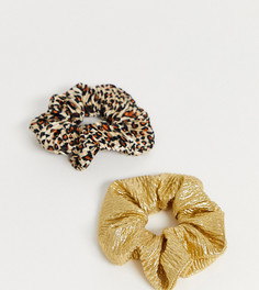 Эксклюзивный набор из 2 резинок для волос (с леопардовым принтом / плиссированная золотистая) My Accessories London-Мульти