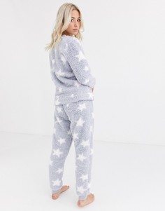 Пушистый пижамный комплект с принтом звезд Loungeable-Серый