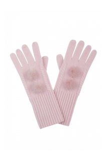 Розовые перчатки, украшенные меховыми помпонами MAX & MOI