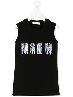 MSGM Kids топ без рукавов с пайетками и логотипом