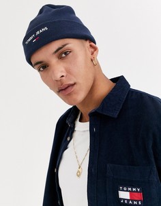 Темно-синяя шапка-бини Tommy Jeans-Темно-синий