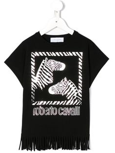Roberto Cavalli Junior футболка с бахромой и принтом