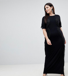 Платье макси с бахромой ASOS DESIGN Curve-Черный