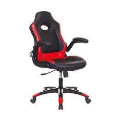 Кресло игровое ZOMBIE VIKING-1N, на колесиках, искусственная кожа, красный/черный [viking-1n/bl-red] Бюрократ
