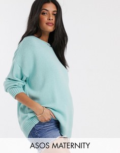 Oversized-свитер крупной вязки с круглым вырезом ASOS DESIGN Maternity-Зеленый