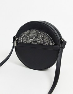Круглая сумка на плечо со съемным кошельком со змеиным принтом French Connection-Черный