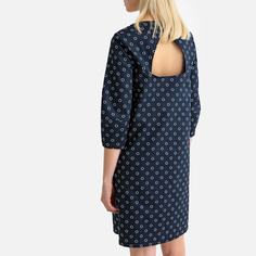 Платье-футляр с принтом в горошек до колен, рукава 3/4 La Redoute Collections