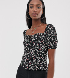 Блузка с квадратным вырезом и цветочным принтом Fashion Union Tall-Черный