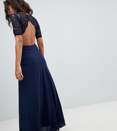 Платье макси с кружевным топом и открытой спиной John Zack Tall-Темно-синий