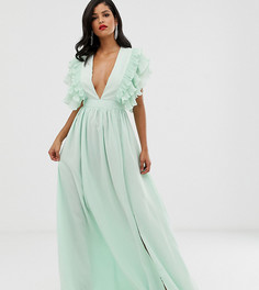 Мягкое платье макси мятного цвета с глубоким вырезом и отделкой на плечах True Decadence Tall Premium-Зеленый