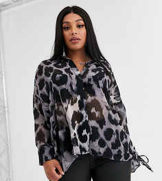 Oversize-рубашка с леопардовым принтом Religion Plus-Серый