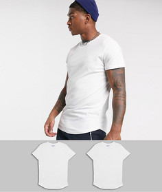 Набор из 2 футболок белого цвета с асимметричным краем Jack & Jones Originals-Белый