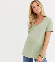 Трикотажная футболка цвета хаки с V-образным вырезом ASOS DESIGN Maternity-Зеленый